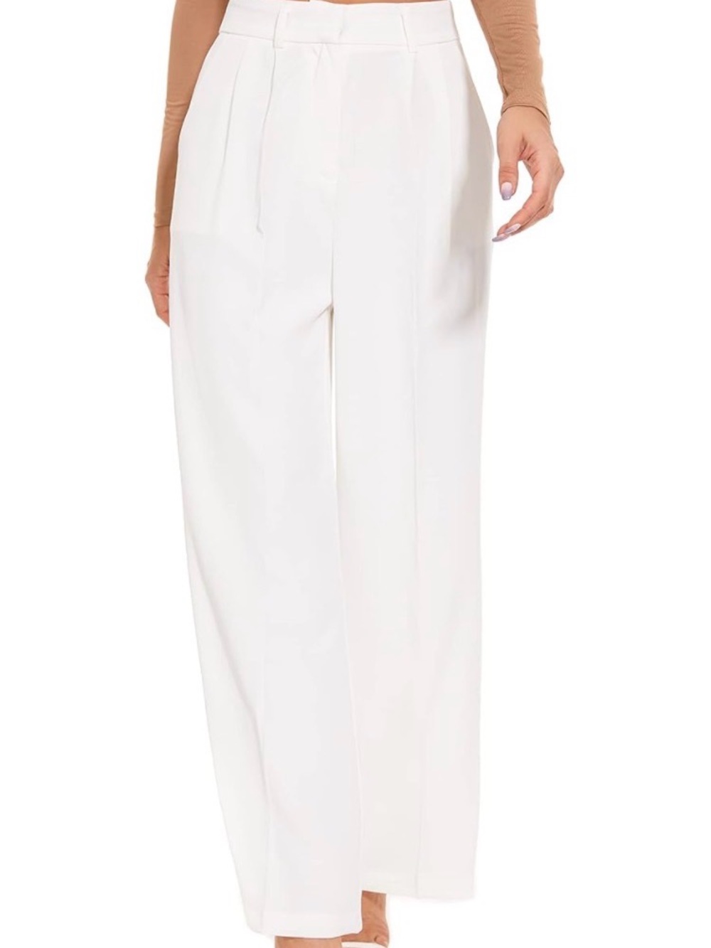 Wide Leg High-Rise Women's Trousers - White